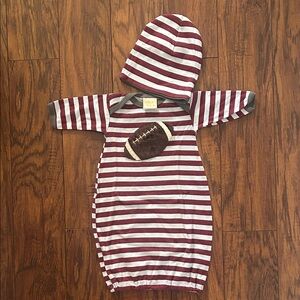 Striped Haute Baby Gown with Hat and Football Patch size 0-3 months